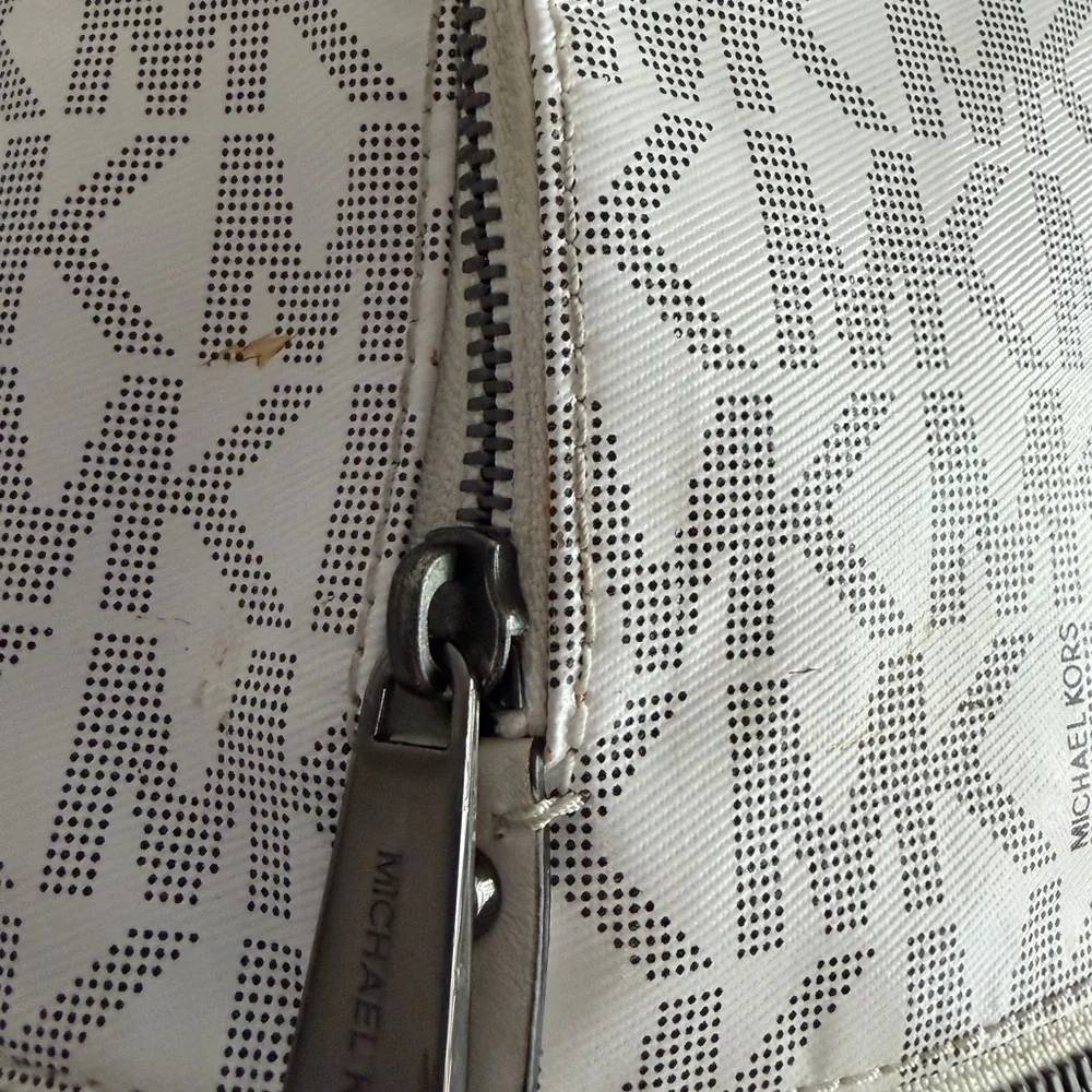 Michael Kors White MK Logo Mini Backpack with Silver Hardware